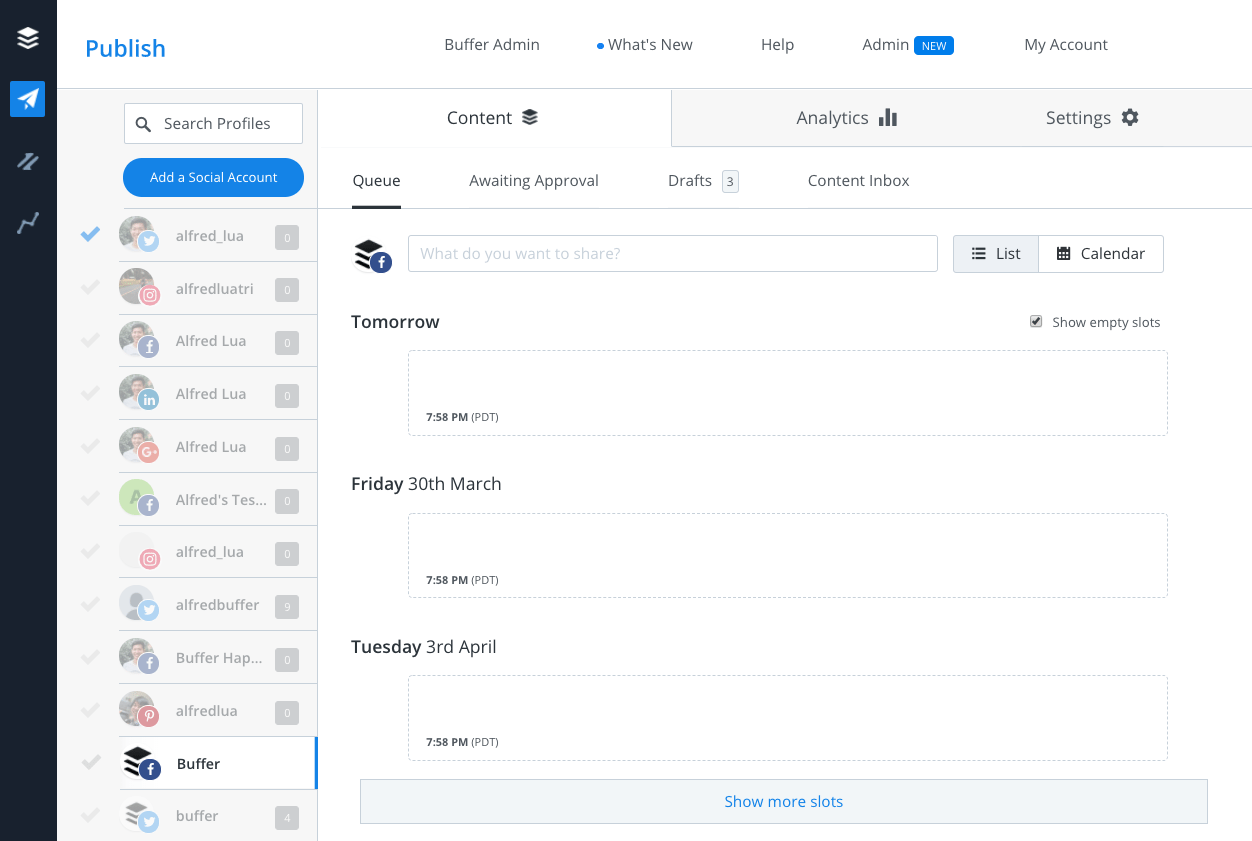 Buffer dashboard Buffer dashboard