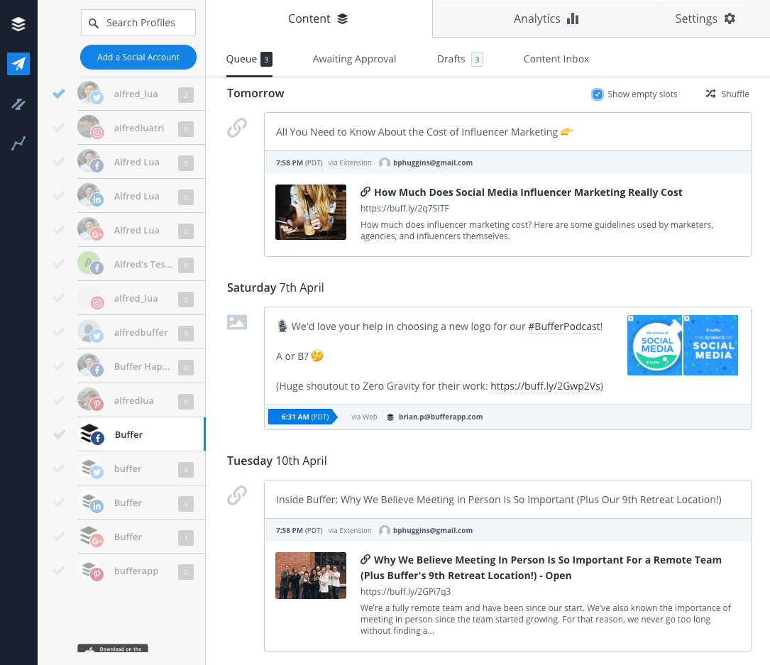 Buffer scheduled Facebook posts Buffer scheduled Facebook posts
